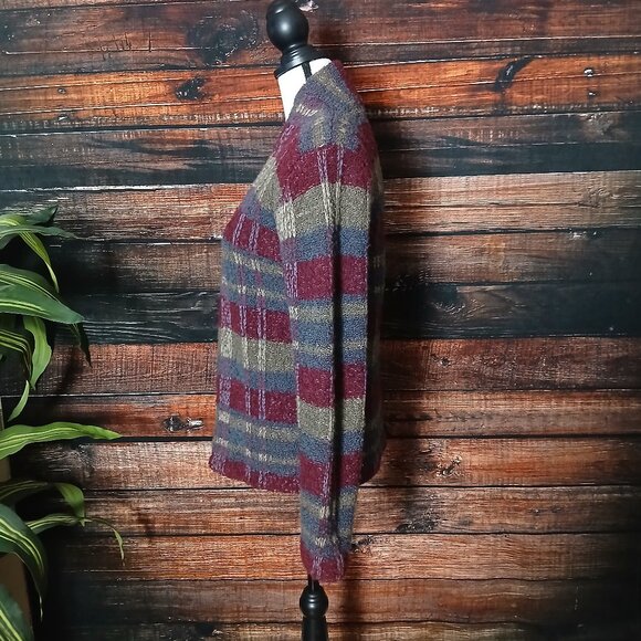 I.B. Diffusion Rare Vintage 80s Cardigan Sweater Size M Wool Plaid Open Front - Picture 5 of 9